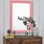 AAZZKANG Rectangle Mirror with Wood Frame Modern Farmhouse Wall Mirrors Decor Large 28"x20" for Bedroom Bathroom Living Room Pink