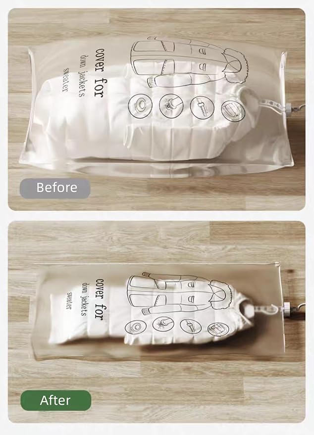 Hanging Vacuum Storage Bags 6 Pack Space Saver Vacuum Seal Bags, Jumbo and Large, for Seasonal Clothes, Dress, Coat, Closet Organizer with Heavy Duty Hanging Hooks, Reusable & Easy to Use
