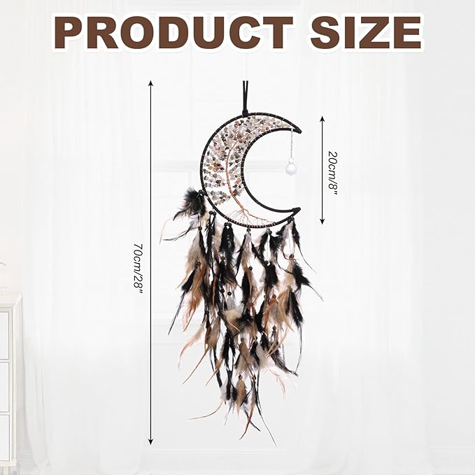 PATIKIL Crystal Life of Tree Dream Catchers, 28 Inch Feather Handmade Moon Dream Catchers with Gemstone Agate Stone Wall Hangings Decor for Home Wedding Bedroom Living Room, Black Yellow