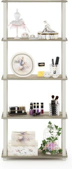 Furinno Turn-N-Tube 5-Tier Multipurpose Shelf / Display Rack / Storage Shelf / Bookshelf, Square Tubes, Sonoma Oak/White
