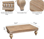 SwallowLiving Farmhouse Wood Riser for Display Decorative, Rustic Shabby Chic Tray for Kitchen Counter, Coffee Bar Table, Dining Room, Wooden Rectangle Beaded Pedestal Stand for Food, Natural