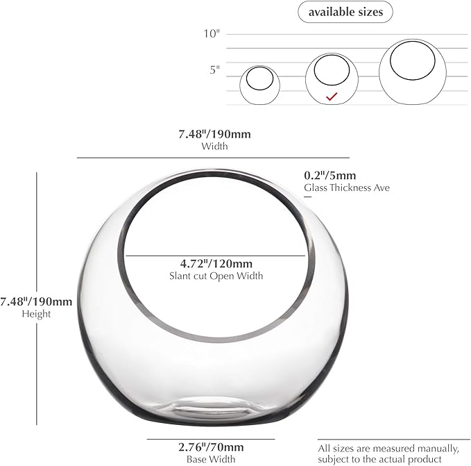 WGV Slant Cut Bowl Glass Vase Bulk, Width 7.5", Height 7.5", Clear Round Globe Planter Terrarium Orb, Candy Dish, Fruit Jar, Floral Container for Home Office Decor, 6 Pieces