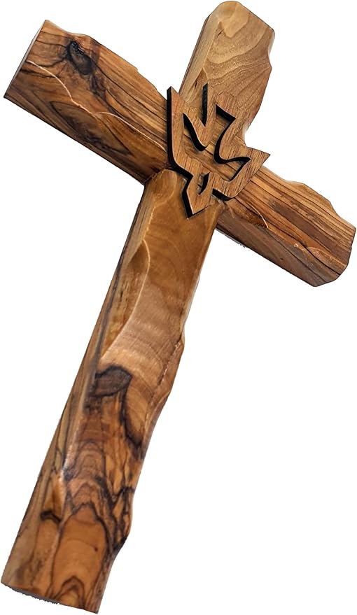 Zuluf 7.8" Olive Wood Dove Cross Wall Hanging Christian Holy Spirit Carved Jerusalem Gift Bedroom Decor CRS019