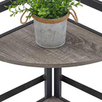 BON AUGURE Rustic Corner Shelf Stand, Tall Industrial Corner Bookshelf, Wood Metal 5 Tier Bookcase Shelves, Display Shelving Unit for Kitchen, Living Room (Dark Grey Oak)