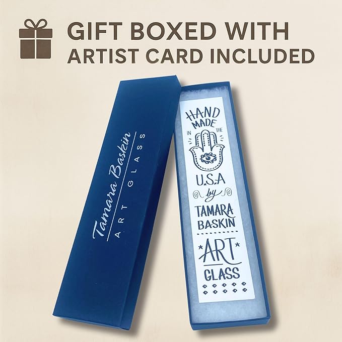 Sparkling Art Glass Mezuzah - 3.5 Inch - Easy Mount - Weatherproof Metal Case - Gift Box and Non-Kosher Scroll Included - Hand Made in USA by Tamara Baskin Art Glass (Blue)