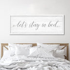 Lets Stay in Bed Wall Decor Above Bed 41.3''×15'' Large Farmhouse Wall Decor for Bedroom Guest Room Decor Framed Wood Wall Art Rustic Master Bedroom Wall Decoration (white frame)