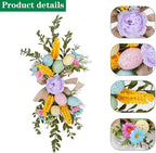 Easter Teardrop Swags 15.74inch Artificial Speckled Eggs Stairway Swag Decorated with Blooming Peonies, Colorful Daisies and Linen Bows Greenery Spring Floral Hanging Swags for Staircase