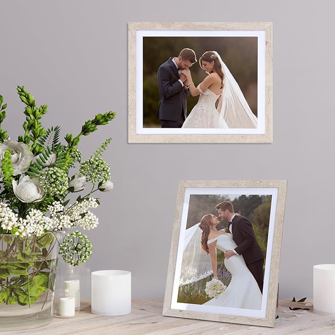 Lyeasw 8x10 Picture Frame Beige Set of 15, Display Pictures 8x10 with Mat or 9x11 without Mat, Multi Photo Frames for Wall or Tabletop