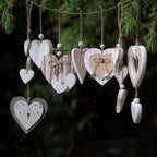Sun&Beam Heart-Shaped Wooden Decorative 4Pcs Hanging Handmade Hearts Ornaments for Wedding Party Valentine Christmas Home Decoration Car Décor (#2, 4Pcs)