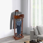 Wooden Suit Rack with Drawer, Valet Stand for Men & Women, Freestanding Clothing Valet Organizer with Wooden Shelf and Charging Port, Solid Birch & Iron Bronze, Holds 22 lbs, for Bedroom Office