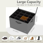 VERONLY 2-Pack Foldable Shoe Organizer for Closet and Storage Box with Adjustable Divider,Fits 16-32 Pairs, Space-Saving Closet & Entryway Storage System with Grey Fabric Bins