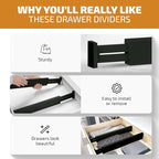Bambüsi 4 Pack Drawer Dividers - 2.6" High, 16-22" Adjustable Drawer Bamboo Organizers for Clothes, Expandable Dresser Separators in Bedroom/Bathroom/Kitchen/Office Organization and Storage (Black)