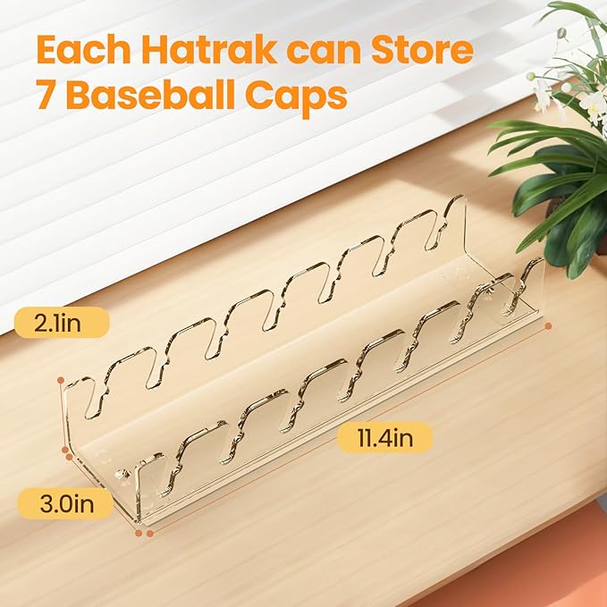 Nicetree Hat Organizer for Baseball Caps, 2 Pcs No Install Acrylic Hat Racks for 14 Baseball Caps Storage, Hat Stand for Caps Display and Organizer for Dresser, Bedroom, Closet, Office
