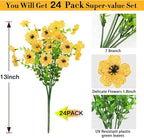 24 Bundles Artificial Flowers for Outdoors Decorations, Fake Flowers Artificial Plants Outdoor, Colorful Daisy Eucalyptus Realistic UV Resistant for Garden Patio Porch Home Decor, Yellow