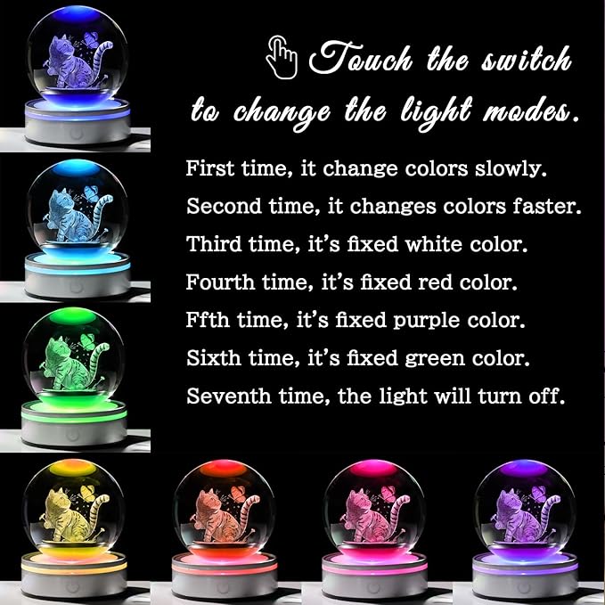 Movdyka 3D Laser Cat Figurines Lamp Glass Animals Statue Home Office Decor, Cat Theme Gifts for Women, Men, Girls - 3.15"/8CM