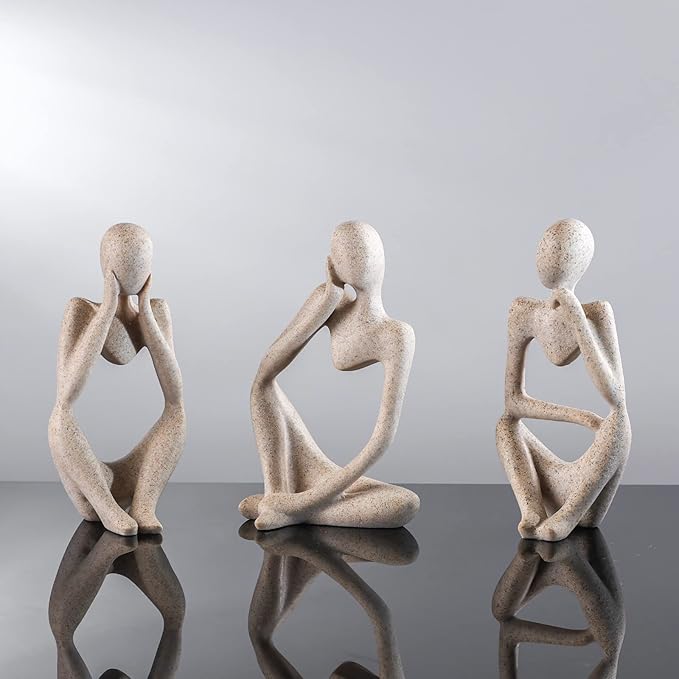 BMLCGJ Thinker Statue Gold Decor Abstract Art Sculpture, Golden Resin Collectible Figurines for Home Living Room Office Shelf Decoration,Great Gifts Ideas (Sandstone)