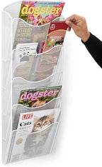 Displays2go Single & Multi-Tiered Metal Mesh Literature Wall Rack, 5-10 Pockets - White (MSHWHL5WHT)