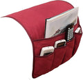 5 Pockets TV Remote Control Holder Couch Sofa Tray Armrest Organiser Oxford Chair Couch Caddy Sofa Armrest Bag Bedside Storage Hanging Organiser for Magazine Books Snack Mobile DVD Cellphone (red)