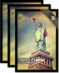 100% Solid Wood 10x15 Picture Frame Set of 3, Black Frame for 10 x 15 Inch Picture Poster Photo, Light Weight 10 by 15 HQ Matte Black Frame for Wall - 3 Pack/Black/10 x15