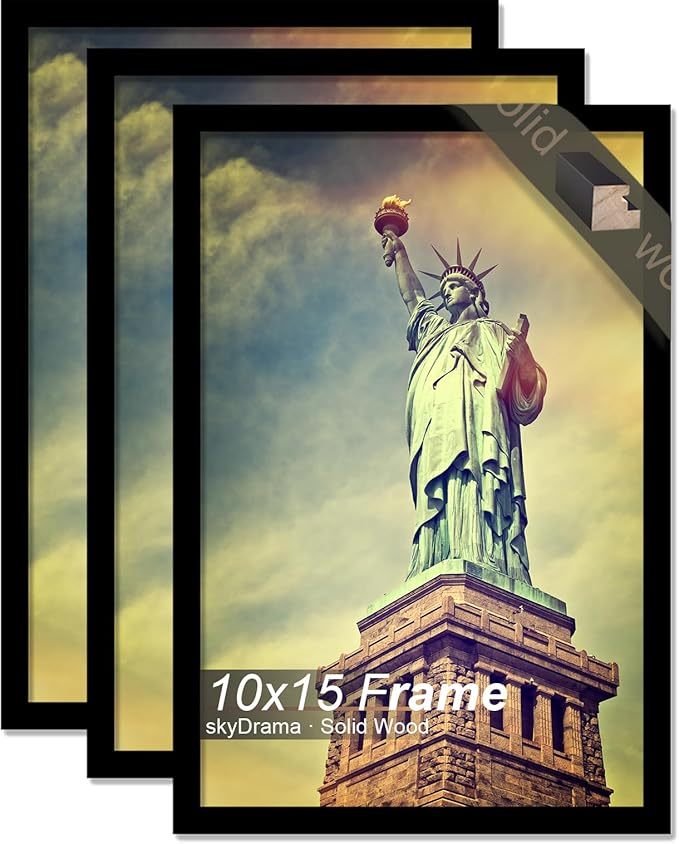 100% Solid Wood 10x15 Picture Frame Set of 3, Black Frame for 10 x 15 Inch Picture Poster Photo, Light Weight 10 by 15 HQ Matte Black Frame for Wall - 3 Pack/Black/10 x15