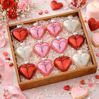 Lillian Vernon Shiny Glass Hearts Valentines Ornaments - 12 Piece Set, Blown Glass, Handcrafted Hanging Tree Decorations, Valentine's Day Holiday & Party Decor, 2" Tall Heart, Red, White & Pink