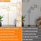 Nintiue Dimmable Floor Lamp - 3 Lights Gold Arc Floor Lamps for Living Room, 1000LM Modern Tall Standing Lamp with White Shades, Mid Century Tree Floor Lamp for Bedroom Office, 3 LED Bulbs Included