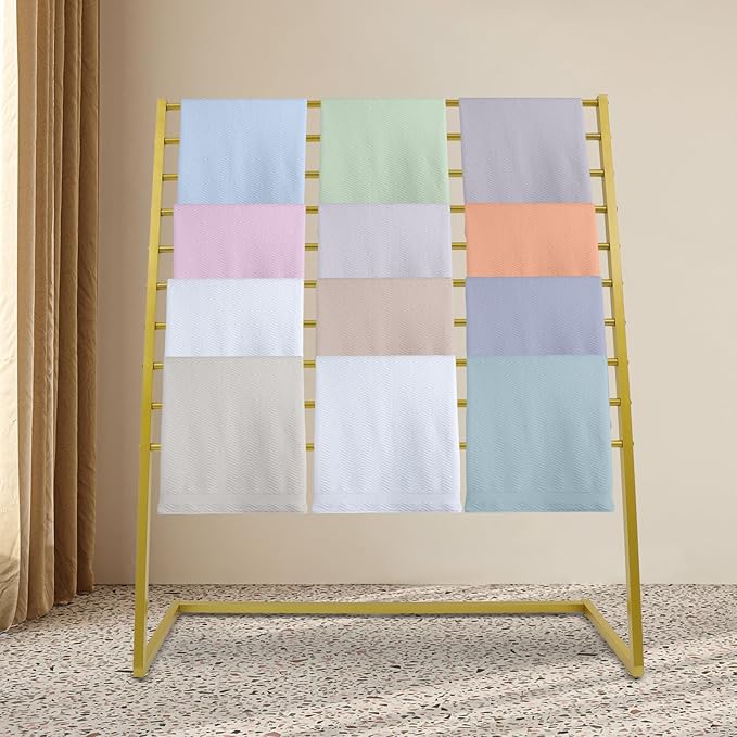10 Tier Metal Scarf Organizer Holder, Freestanding Scarf Rack, Scarf Holder Organizer for Commercial Clothing Retail Store Towel Rack Ties Belt Pants Hanging (Gold, 47.24 * 15.75 * 57.09in)