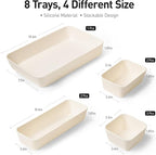 ISSEVE 8Pcs Nesting Silicone Drawer Organizer Trays, 4 Size Versatile Vanity Bathroom & Desk Drawer Organizer Set Storage Bins for Office,Kitchen,Nightstand,White