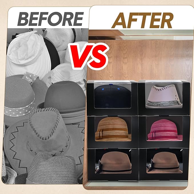 20 Pcs Hat Boxes for Men Black Gift Boxes with Window Display Box for Hat Storage Container for Baseball Caps, Dad Hat, Billed Cap, Snapbacks, Paper Fold Box Packing Box 8.1 x 8.1 x 5.1