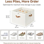 StorageWorks Shoe Organizer for Closet, Shoe Storage Cubby Containers with Adjustable Dividers and Clear Cover, Fits up to 16 Pairs, Foldable Shoe Storage Organizer Box for Closet, Entryway, Beige