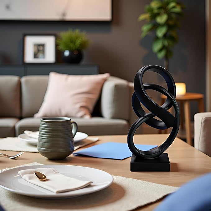 10" Modern Abstract Ribbon Decorative Sculpture, Knot Sculptures,Home Decor,Coffee Table Statues,Dining Living Room Desk Decor（Black）