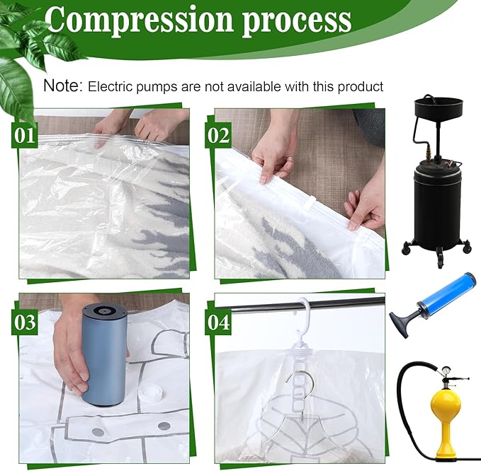 6 Pack Hanging Vacuum Storage Bag, 43.3 x 27.6 inch Hanging Vacuum Sealer Storage Space Saver Bags, Reusable Space Saver Bags, for Suits, Dress, Jackets, Clear