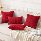MIULEE Pack of 2 Red Corduroy Decorative Pillow Covers 18x18 Inch Soft Boho Striped Throw Pillow Covers Modern Farmhouse Home Decor for Sofa Living Room Couch Bed