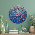 Stained Glass Theme Decorative Ceramic Plate Round Porcelain Plate,6 inch,Cherry Tree Pattern,for Decorative Ornaments Giving Plates, 1 Plate with 1 Display Stand,Blue Pink