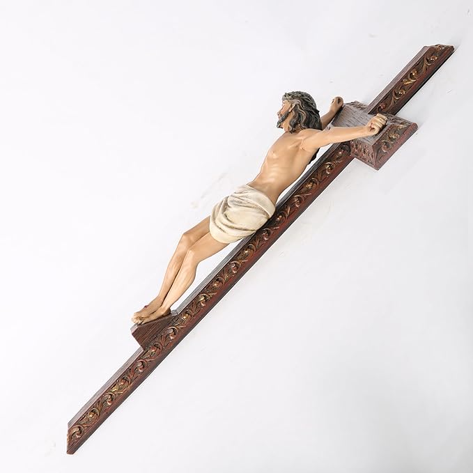 BC Catholic Crucifix Wall Cross, 12" H Jesus Christ Cross Home Decor, Religious Devout Gift, Wood Carve Looking, Hand Painted by Buildclassic