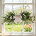24'' Spring Wreaths for Front Door Summer Floral Swag Blue Spring Door Wreath with Wildflower Lanvender for Wall Porch Indoors Outdoor Window Home Decorations