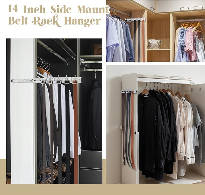 Blulu 2 Pcs 13.8'' Sliding Tie Rack Hangers for Closet, 9(Total 18) Tie Pull Out Wall Mounted Extending Sturdy Metal Belt Organizer Holder for Men Belt Storage, Sliver