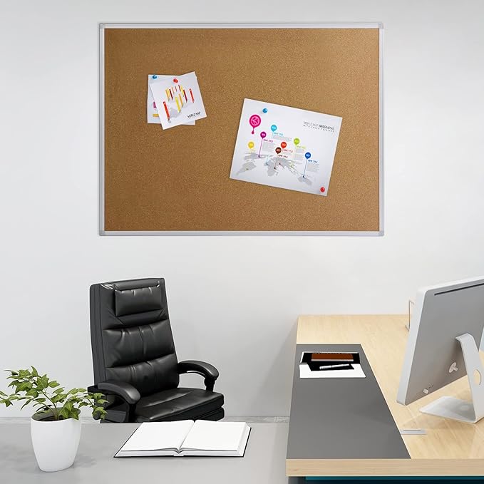 2 Pack Cork Board Bulletin Board 36 x 48, Silver Aluminium Framed 4x3 Corkboard, Office Board for Wall Cork, Large Wall Mounted Notice Pin Board