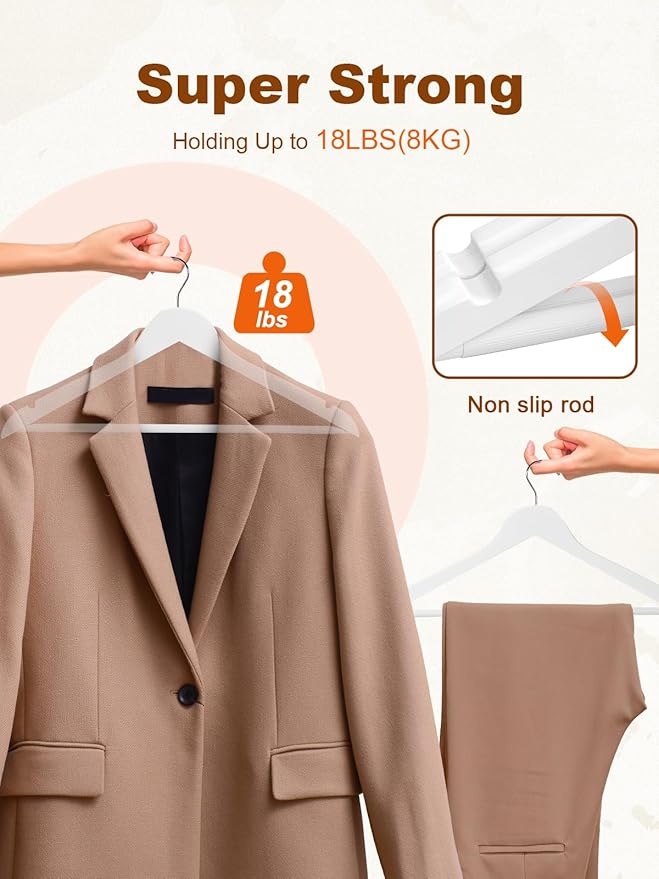 HOUSE DAY White Wooden Hangers 10 Pack, Solid Wood Hanger with Non Slip Pant Bar, Heavy Duty Wooden Coat Hanger for Closet, Smooth Finish Wood Clothes Hangers for Shirts, Suits Jackets, Dress