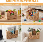 Hanging Magazine Basket, Handwoven Water Hyacinth Wall Magazine Holder with Handle for Books & Files, 11.8x4.3x7.9 Inch Water Hyacinth Farmhouse Storage Rack with Hook for Bathroom, Kitchen, Office