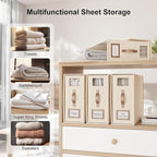 6 Pack Foldable Bed Sheets Set Organizers and Storage(Cal King Size),Linen Fabric Closet Organizers with Window,Folding Bedding Storage Box for Bedsheets and Pillow Cube Organizer-Beige