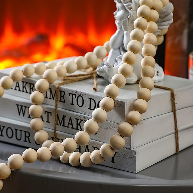 Jetec Decorative Display Books Hardcover, Faux Farmhouse Stacked for Coffee Tables Shelves with Wood Bead Tassels 58 Inch, 3 Pieces, White(Take Time to do, What Makes, Your Soul Happy)
