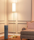 luckystyle LED Floor Lamp for Living Room, Dimmable Standing Lamps with Foot Switch,Remote Custom Color Temperature Gold Pole Lamp with Lampshade,12W Led Bulb Tall Lamps for Bedroom Office Kid Room