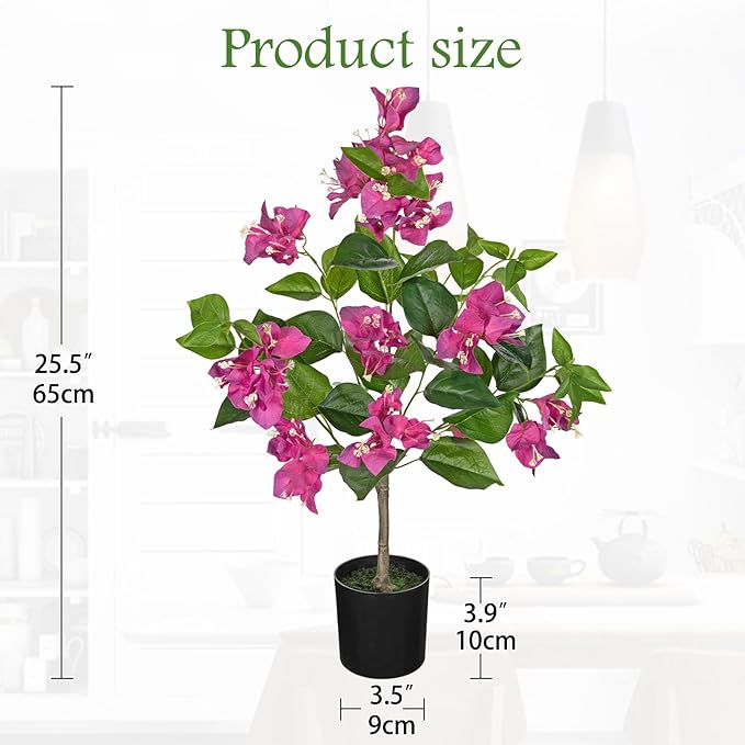 Fake Plants Bougainvillea Artificial Flowers, Fake Flowers Faux Trees Indoor 25.5", Artificial Bougainvillea Plants with Purple Faux Flower for Home, Living Room, Bedroom, Kitchen, Dining Room Decor
