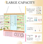 Large Rotating Hanging Jewelry Organizer, 5-Tier Wall Mounted Earring Holder for 180 Pairs, Jewelry Rack for Earrings, Necklaces, Bracelets & Rings, Necklaces, Bracelets & Rings, for Girls, White