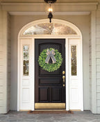 Set of 2, 24-26'' Large Boxwood Wreath for Front Door, Porch, Window - Foldable Greenery Boxwood Wreaths for Farmhouse Wedding Decor - Spring, Summer, Fall, All Seasons (with Bow)