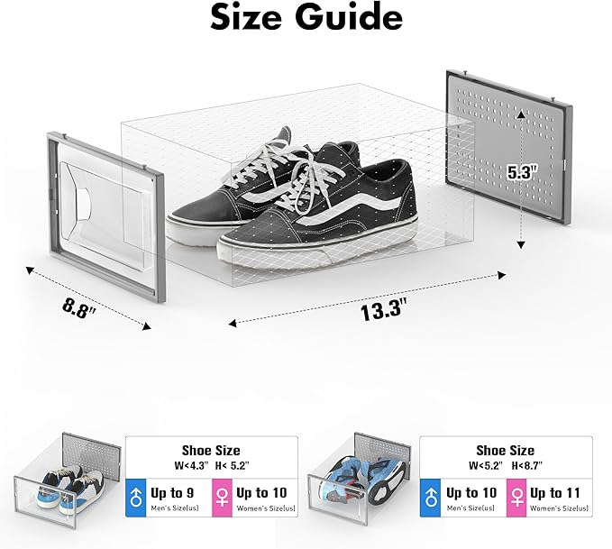 Shoe Storage Box, 15 Pack Clear Plastic Stackable Shoe Organizer for Closet, Interlocking Design Shoe Container Bins for Sneakers, Foldable Shoe Rack with Lids, Gray