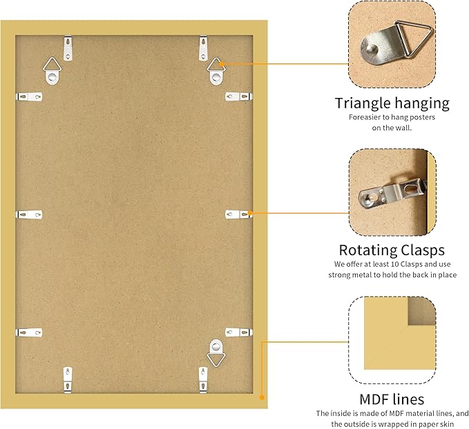 11x17 Picture Frame 3 Pack - Gold Poster Frame Display Pictures 9x15 with Mat or 11 x 17 Without Mat for Wall Hanging Horizontal and Vertical