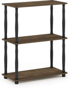 Furinno TURN-N-TUBE Storage Shelves, 3-Tier Book Shelf, Corner Shelf, Toolless Open Shelves, for Organization and Storage, Living Room, Garage, Home Office, Columbia Walnut