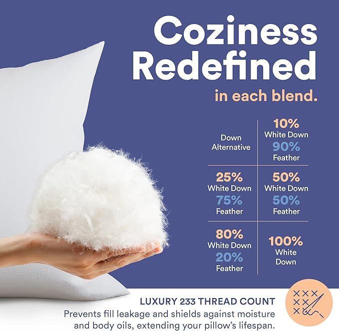 Continental Bedding | Down Alternative Throw Pillow Insert | 100% Cotton 250TC Shell | Medium Loft Decorative Cushion | 22x22 | 2 Pack